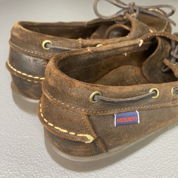 SEBAGO Docksides Portland Nubuck Distressed Dark Brown Boat Shoes Mens 11 - Picture 11 of 12